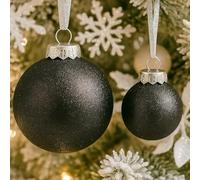 Bolas Decorativas para árboles de Navidad de plástico inastillable, Color Negro, 60 mm y 80 mm, Globos de Nieve con Purpurina, paletas, Adornos de Copos de Nieve, Juego de 32