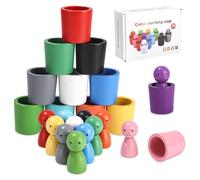 Bolas en una Taza, Juguetes Montessori de Madera para Niños Mayores de 2 Años, Clasificador de Figuritas de 12 Colores y Emparejamiento para Aprender a Reconocer los Colores y a Contar