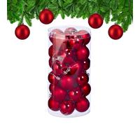 Relaxdays Set 30 Bolas Navidad, Decoración Navideña, 6 cm, Brillante, Adornos Árbol, Plástico Irrompible, Rojo