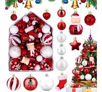 Bolas para árbol de Navidad Rojo Y Blanco, Juego de 72 Bolas de Navidad, Bolas para Arbol con Percha, Christmas Gifts Bola de Plástico, para Adornos navideña, Boda
