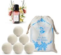Bolas para secadora, 6 bolas para secadora antiarrugas y atrapa el pelo con 1 aceite esencial de talco, bolas de lana para secadora con ambientador para la colada LUMINER