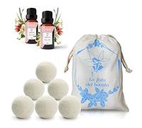 Bolas para secadora de lana, 6 bolas para secadora antiarrugas y atrapa pelos con 2 aceites esenciales talco, bolas de lana para secadora con ambientador para la colada LUMINER