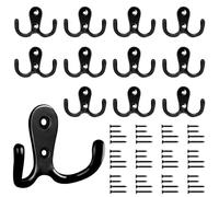 Bolatus Pack de 12 ganchos de doble capa de metal de zinc negro, estilo retro vintage, capacidad de peso de 15 kg, montaje en pared, baño, cocina, dormitorio