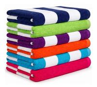 BolBom*S Toalla de playa de 6 piezas, 100% algodón, toalla de playa a rayas Cabana, tamaño 30 x 60 pulgadas, toalla de secado rápido de alta absorción para playa, baño, viajes, natación, piscina, yoga