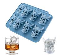 Bold 3D Viking Skull Ice Cubes, 6-Cavity Silicone Skeleton Skull Shaped Ice Tray, Reusable Funny Skull Shaped Ice Mold for Whiskey Cocktails Coffee (2Pcs)