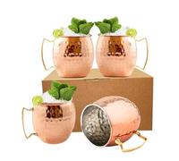 BOLD & DIVINE Tazas Moscow Mule | 3.7 x 4 pulgadas | Grande | 19 onzas | Juego de 4 tazas | Forro de acero inoxidable | Chapado en cobre puro