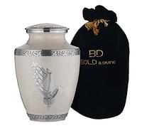 BOLD & DIVINE Urna de cremación Moderna de Color Blanco Perla | Grande | 200 Pulgadas cúbicas | Cenizas humanas para Adultos, urna funeraria de cremación con Bolsa de Terciopelo