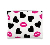 Bold Lips - Bolsa organizadora de maquillaje de viaje pequeña, diseño de corazones negros, estuche portátil de lona con cremallera para mujer, regalo del día de San Valentín, organizador de neceser