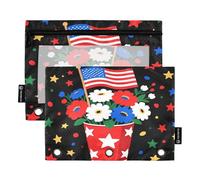 Bold Stars America - Juego de 2 estuches para carpetas de 3 anillas, cremallera suave con ventana de PVC transparente para suministros escolares