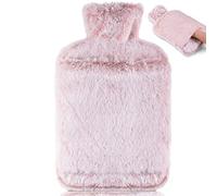 BOLEi Bolsa De Agua Caliente Con Funda, Bolsa De Agua Caliente Peluche,Con Bolsillo De Canguro,2L Bolsa de Agua Caliente Grande, Caucho Natural (Rosa)