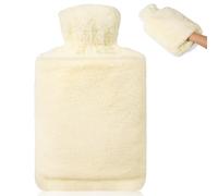 BOLEi Bolsa De Agua Caliente Con Funda, Bolsa De Agua Caliente Peluche Con Bolsillo De Canguro, 2L, Caucho Natural (Amarillo)