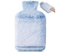 BOLEi Bolsa De Agua Caliente Con Funda, Bolsa De Agua Caliente Peluche Con Bolsillo De Canguro, 2L, Caucho Natural (azul claro)