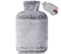 BOLEi Bolsa De Agua Caliente Con Funda, Bolsa De Agua Caliente Peluche Con Bolsillo De Canguro, 2L, Regalos para hombres y mujeres (Gris)