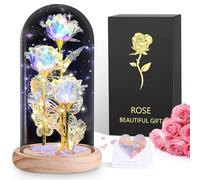 BOLEi Presentes para Mujer, Flor eterna Regalo para Ella, Rosa Infinita bajo Campana, Rosa Galaxia con Luces LED (3 Ramos de Color Rosa)