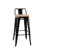 Bolero Bistro FB623 - Taburetes altos negros con respaldo, asiento de madera, set de 4 para cocina, restaurante y cafetería