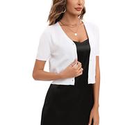 Bolero Cardigan Corto Torera Mujer Suéter Botones Chaqueta de Punto Básico Shrug Manga Corta Cuello en V Abrigo Fiesta Clásico Manga Corta Blanco XL