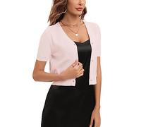 Bolero Cardigan Corto Torera Mujer Suéter Botones Chaqueta de Punto Básico Shrug Manga Corta Cuello en V Abrigo Fiesta Clásico Manga Corta Rosa Claro XL