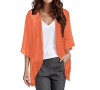 Bolero Cárdigan largo ligero de gasa para mujer, chaqueta de verano fina, informal, manga 3/4, bikini, ropa de playa, chaqueta de hombro, sin botones, ropa de exterior, naranja, M