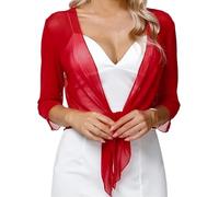 Bolero Cardigan Mujer,Cárdigan Tipo Bolero Liso De Manga 3/4 para Mujer, Encogimiento De Hombros Corto con Lazo En La Parte Delantera, Chal De Boda Usar por La Noche como Capa sobre V
