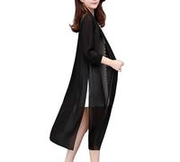 Bolero Cardigan Mujer,Cárdigan Tipo Kimono De Gasa Larga para Mujer, Traje De Baño De Manga 3/4, Ropa De Abrigo Holgada con Aberturas Laterales, Ropa De Playa Bohemia, Bolero De Verano, Tops Negro