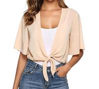 Bolero Cárdigan para Mujer Manga 3/4 Frente Abierto Holgado Elegante para La Noche Ligero Transparente Cárdigan Corto Mini Chaqueta De Verano Color Albaricoque M
