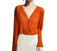Bolero Cárdigan para Mujer Manga Larga Ligero Corto Transparente Cárdigan Chaqueta Tradicional Elegante Blusa para Mujer para Vestido Noche Uso Diario Naranja Talla XS