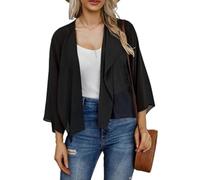 Bolero De Gasa Blanca para Mujer Cárdigan Corto De Verano Ligero con Abertura Frontal Chal Transparente Chaqueta Bolero De 3 Mangas para Mujer para Noche Color Negro XL