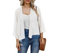 Bolero De Gasa Blanca para Mujer Cárdigan Corto De Verano Ligero con Parte Delantera Abierta Chal Transparente Chaqueta Bolero De 3 Mangas para Mujer para Noche Blanco M