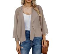 Bolero De Gasa Blanca para Mujer Cárdigan Corto De Verano Ligero con Parte Delantera Abierta Chal Transparente Chaqueta Bolero De 3 Mangas para Mujer para Noche Color Caqui L