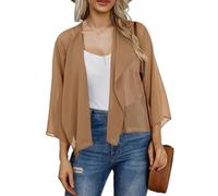 Bolero De Gasa Blanca para Mujer Cárdigan Corto De Verano Ligero con Parte Delantera Abierta Chal Transparente Chaqueta Bolero De 3 Mangas para Mujer para Noche Marrón L