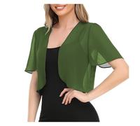 Bolero de Gasa Cárdigan de Verano for Mujer, Blusa Gasa, Bolero Abierto Frontal, Manga Corta, Corto(Green,XL)