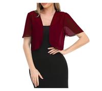 Bolero de Gasa Cárdigan de Verano for Mujer, Blusa Gasa, Bolero Abierto Frontal, Manga Corta, Corto(Red,XXXL)
