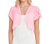 Bolero de gasa elegante para mujer, chaqueta de bolero corta, con parte delantera abierta, informal, manga corta, chaqueta de punto, ligera, para playa, vestido de cóctel, vestido de noche, Rosa., XL