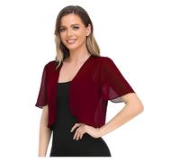 Bolero de gasa Ladies Casual Summer New Chiffon Short-sleeved Cardigan Jacket Cape para mujer(Burgundy,XXL)