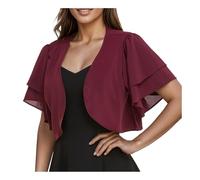 Bolero de gasa Rose Pink Jacket 3/4 Sleeves Ruffle Chiffon Women Evening Wraps Bolero para mujer(Burgundy,S)