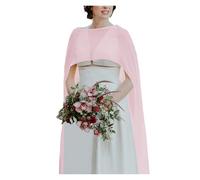 Bolero de gasa Wedding Bridal Chiffon Long Cape Dinner Party Formal Lady Cloak O-neck Prom Women Shawl High-low Wrap para mujer(Pink,Back length 1.3m)