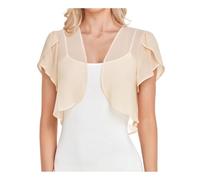 Bolero de gasa Women's Blouse Solid Color Short-sleeved Cardigan Thin Chiffon Cape Tied And para mujer(Color2,S)