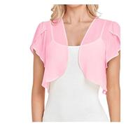 Bolero de gasa Women's Blouse Solid Color Short-sleeved Cardigan Thin Chiffon Cape Tied And para mujer(Color4,XXL)