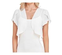Bolero de gasa Women's Blouse Solid Color Short-sleeved Cardigan Thin Chiffon Cape Tied And para mujer(Color1,XXL)