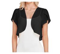 Bolero de gasa Women's Blouse Solid Color Short-sleeved Cardigan Thin Chiffon Cape Tied And para mujer(Color3,XXL)