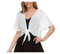 Bolero de gasa Women's Blouse Solid Color Short-sleeved Cardigan Thin Chiffon Cape Tied para mujer(Beige,XXL)