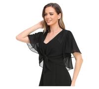 Bolero de gasa Women's Blouse Solid Color Short-sleeved Cardigan Thin Chiffon Cape Tied para mujer(Black,XL)