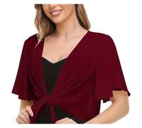 Bolero de gasa Women's Blouse Solid Color Short-sleeved Cardigan Thin Chiffon Cape Tied para mujer(Burgundy,XXL)