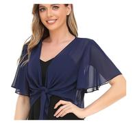 Bolero de gasa Women's Blouse Solid Color Short-sleeved Cardigan Thin Chiffon Cape Tied para mujer(Deep Blue,L)