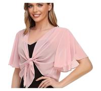 Bolero de gasa Women's Blouse Solid Color Short-sleeved Cardigan Thin Chiffon Cape Tied para mujer(Pink,XXL)