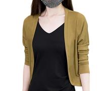 Bolero de Manga Larga para Mujer Cárdigan Ligero de Verano para Mujer Chaqueta Corta para Vestido Bolero de Frente Abierto Mini Chaqueta para Vestido Bodas Fiesta Amarillo Jengibre L