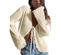 Bolero De Mujer con Lazo Frontal Cárdigan De Manga Larga Chaqueta Corta Transparente Chaqueta Tradicional Ligera para Mujer Blusa Top para Cubrir Vestido Noche Uso Diario Color Albaricoque M