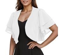 Bolero de mujer de gasa, de verano, corto, abierto, con mangas cortas, Color blanco., M