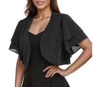 Bolero de mujer de gasa, de verano, corto, abierto, con mangas cortas, Negro , S