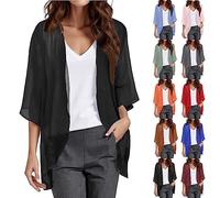 Bolero de mujer de gasa festivo, manga 3/4, cárdigan frontal abierto, elegante, ligera, fina, chaqueta de verano, chaqueta de bolero, tops para vestido de noche, vestido, traje de baño, boda, verde, L